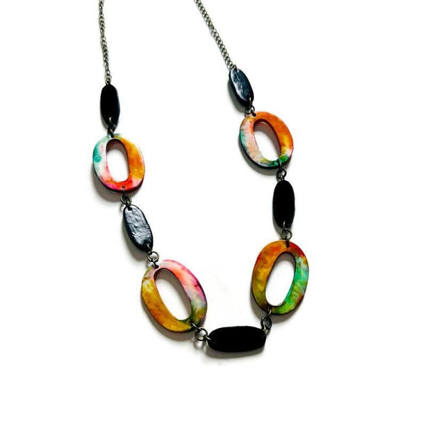 Long Colorful Beaded Necklace with Large Statement Earrings Handmade - Sassy Sacha Jewelry