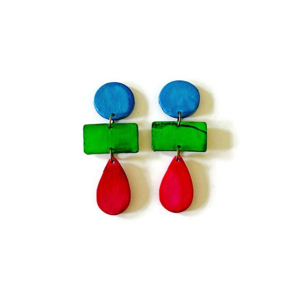 Long Colorful Clip On Earrings Handmade - Sassy Sacha Jewelry