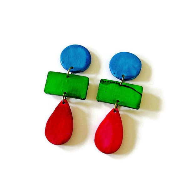 Long Colorful Clip On Earrings Handmade - Sassy Sacha Jewelry