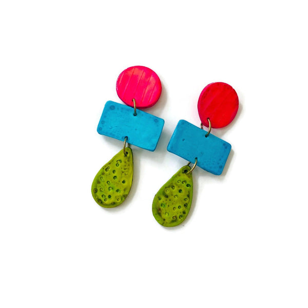 Long Colorful Clip On Statement Earring- “Zelda” - Sassy Sacha Jewelry