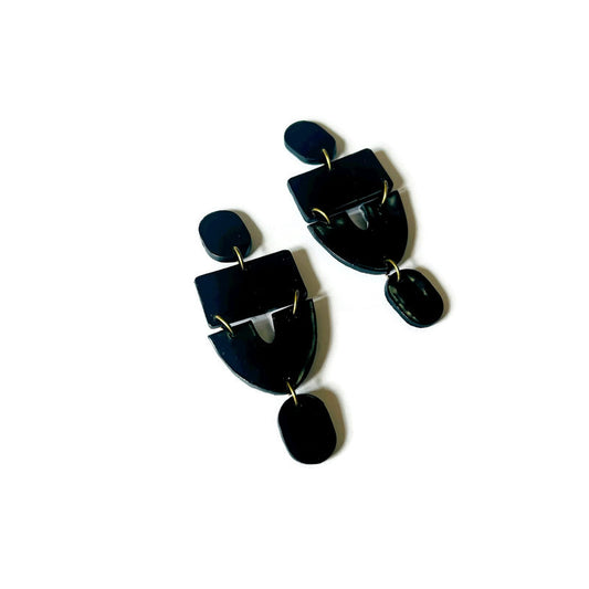Long Black Statement Earrings Post or Clip On "Lee"