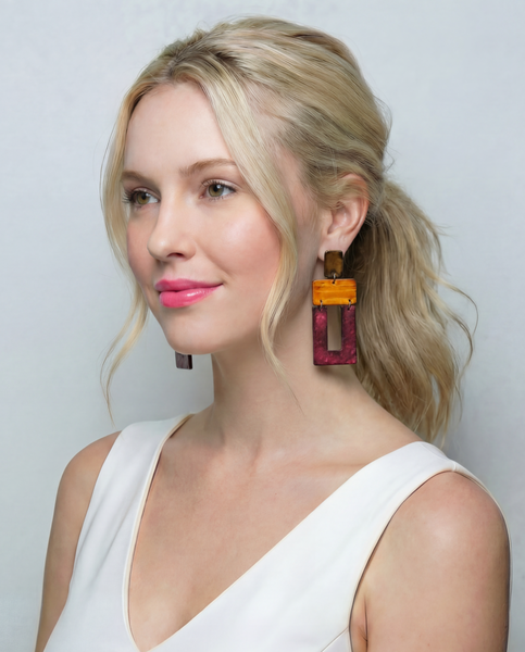 Maxi Statement Earrings in Brown, Yellow & Maroon
