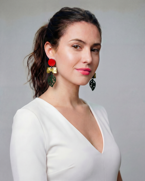 Autumn Clip On Earrings with Green Leaf