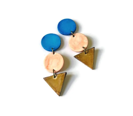 Geometric Statement Earrings Post or Clip On – Handmade from Polymer Clay