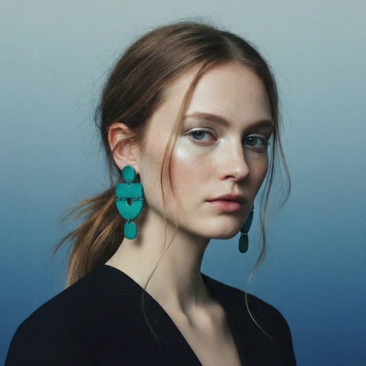 Long Turquoise Statement Clip On Earrings- "Lee"