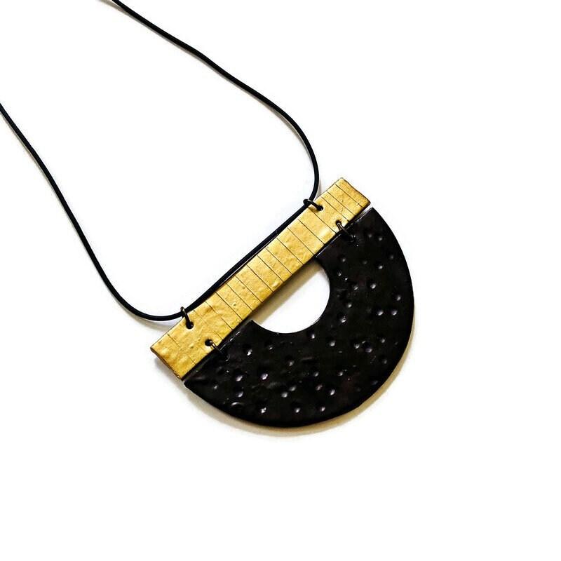 Modern Semi Circle Necklace in Black & Gold - Sassy Sacha Jewelry