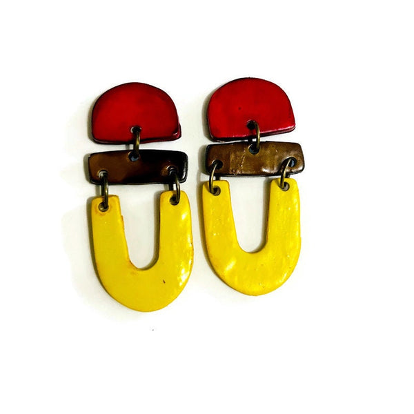 Modern Statement Earrings in Blue Grey Yellow- "Beth" - Sassy Sacha Jewelry