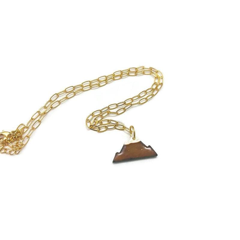 Mountain Charm Necklace on 18k Gold Plated Paperclip Necklace