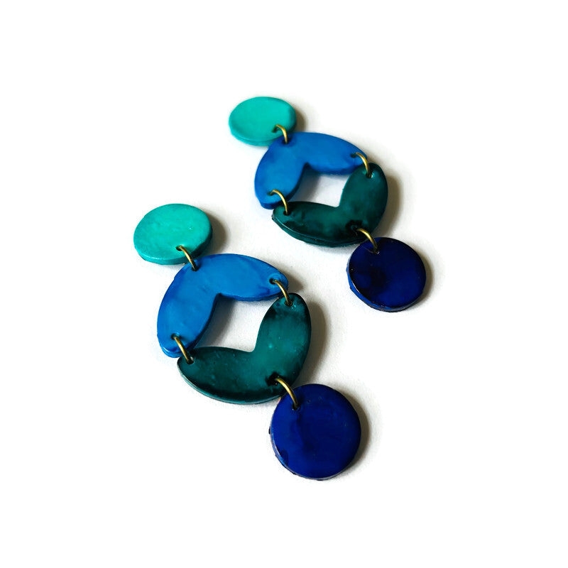 Handmade Geometric Statement Earrings Post or Clip On – Extra Long Dangles