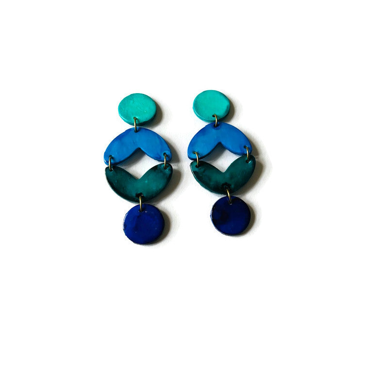 Handmade Geometric Statement Earrings Post or Clip On – Extra Long Dangles