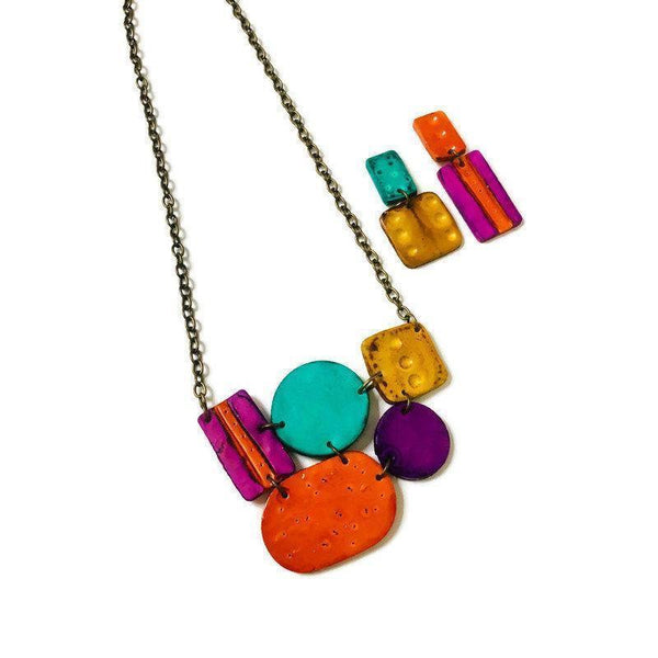 Multicolored Statement Jewelry Set with Necklace & Earrings - Sassy Sacha Jewelry