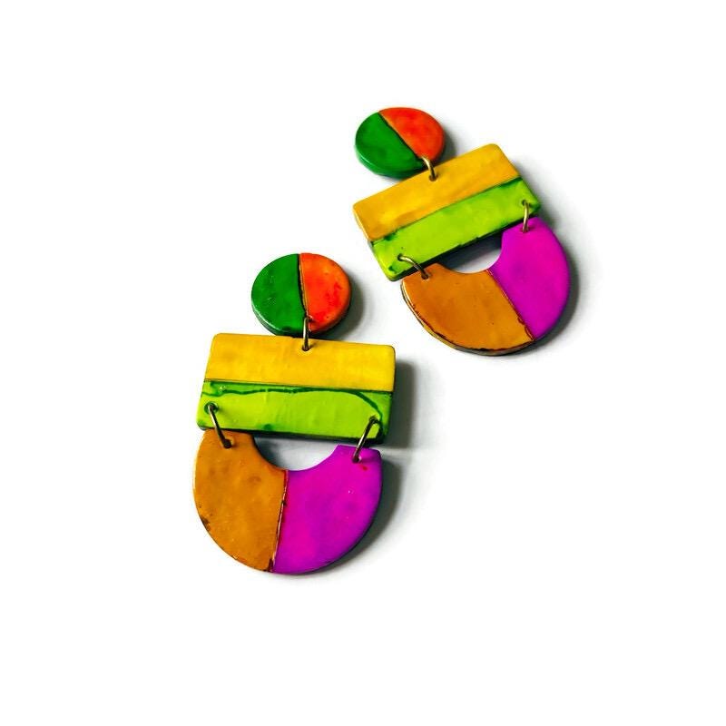 Vibrant Geometric Earrings with Stripes