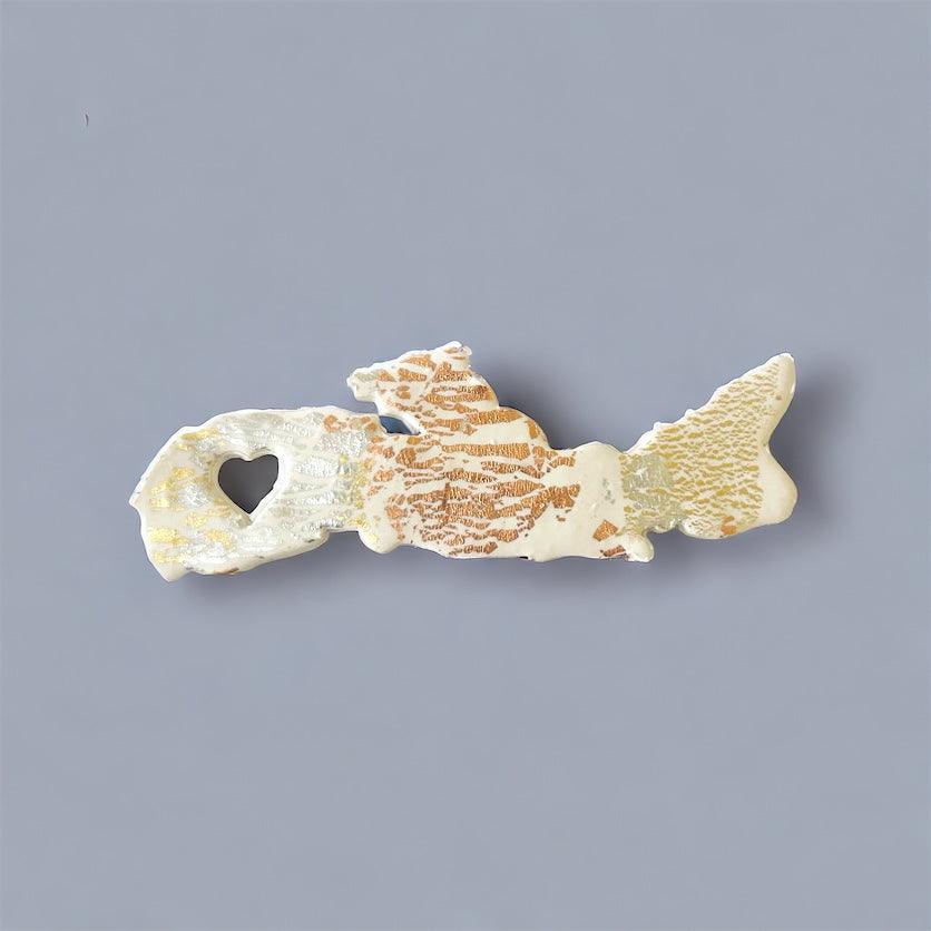 Newfoundland clay fridge magnet, cream and gold foil map with heart-shaped opening