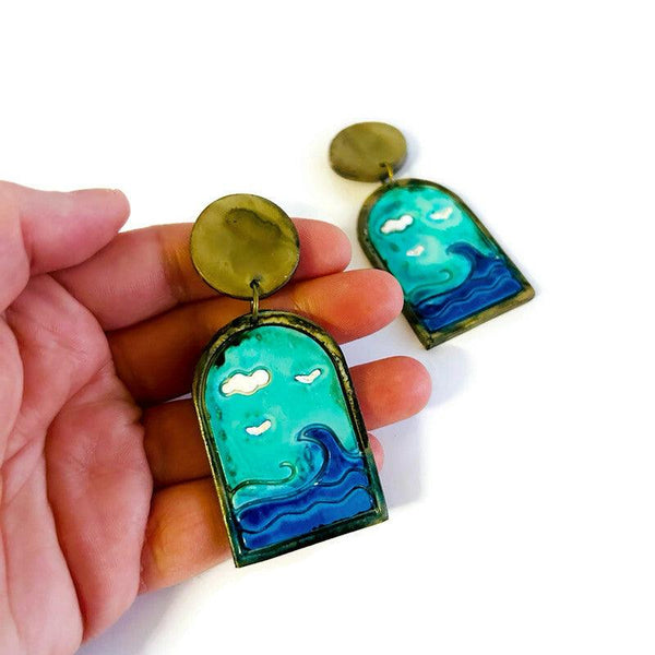 Ocean Wave Earrings, Large Oceanscape Jewelry - Sassy Sacha Jewelry