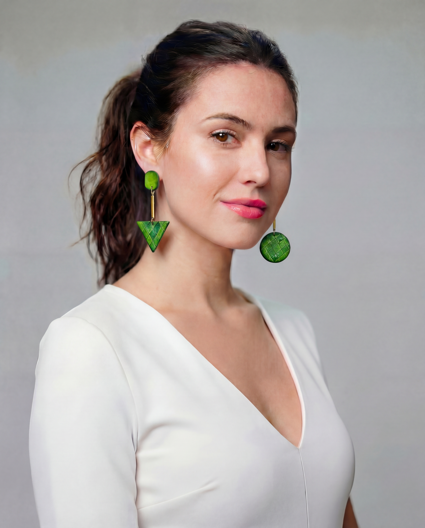 Long Asymmetric Statement Earrings with Brass Bar, Post or Clip On – "Monica"
