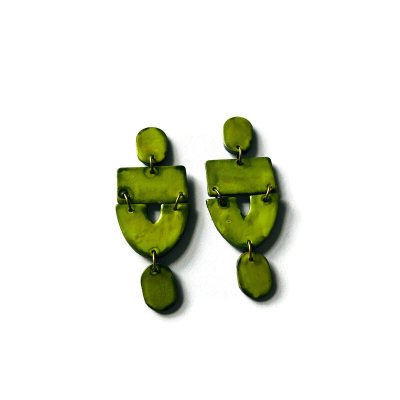 olive green statement earrings handmade