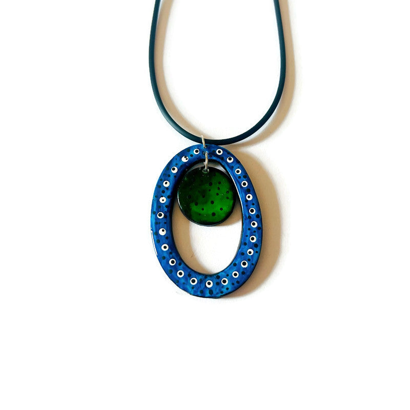 Colorful Open Oval Polka Dot Pendant Necklace
