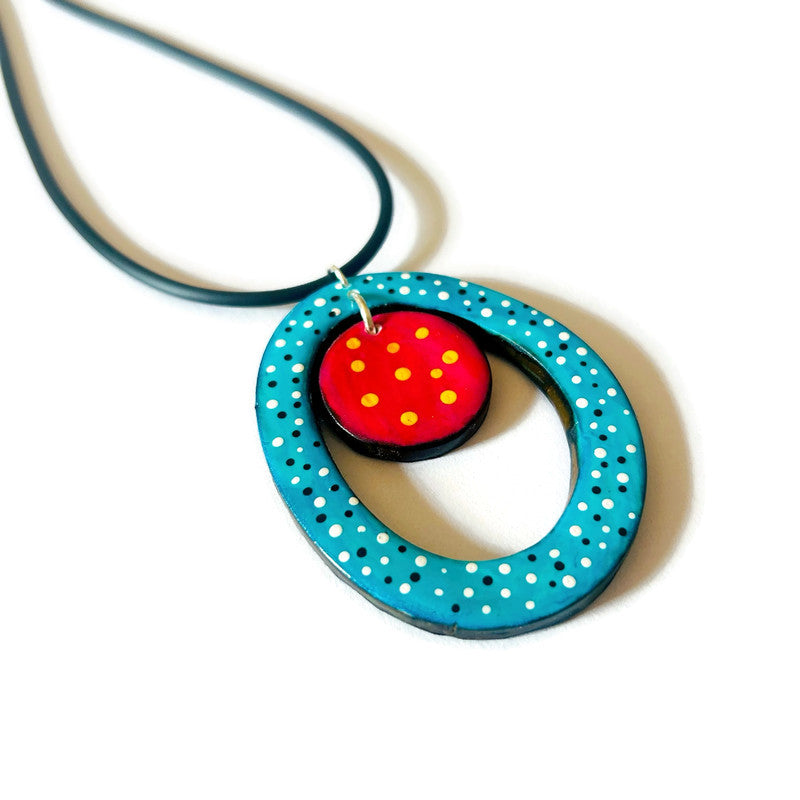 Colorful Open Oval Polka Dot Pendant Necklace