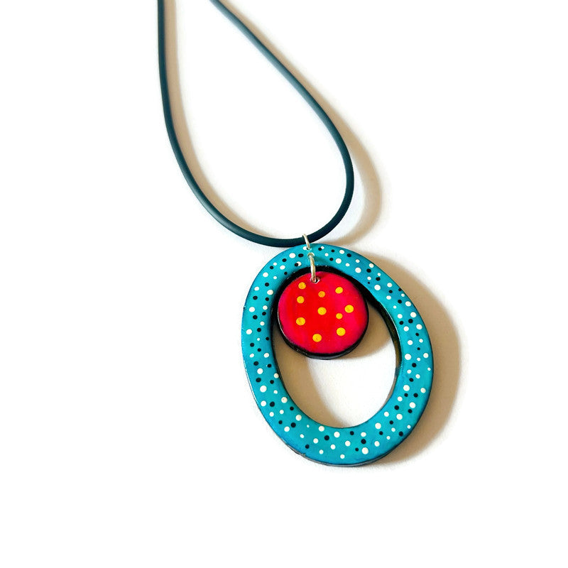 Colorful Open Oval Polka Dot Pendant Necklace