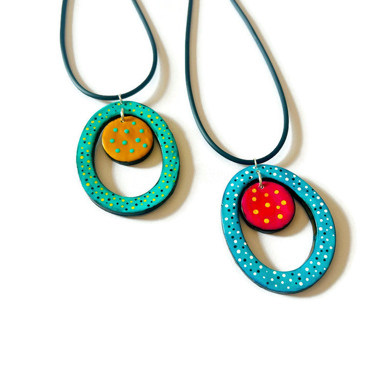 Colorful Open Oval Polka Dot Pendant Necklace