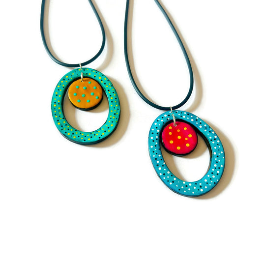 Colorful Open Oval Polka Dot Pendant Necklace