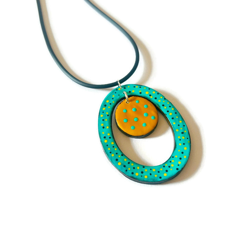 Colorful Open Oval Polka Dot Pendant Necklace