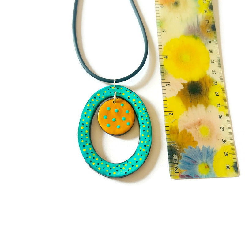 Colorful Open Oval Polka Dot Pendant Necklace