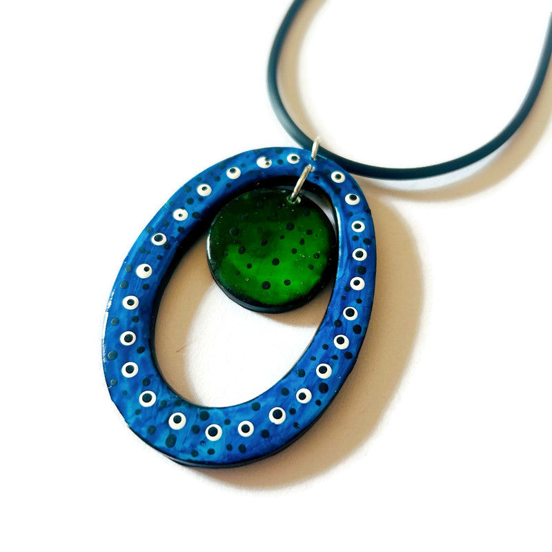 Colorful Open Oval Polka Dot Pendant Necklace
