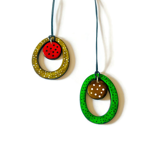 Open Oval Dotted Pendant Necklace Handmade