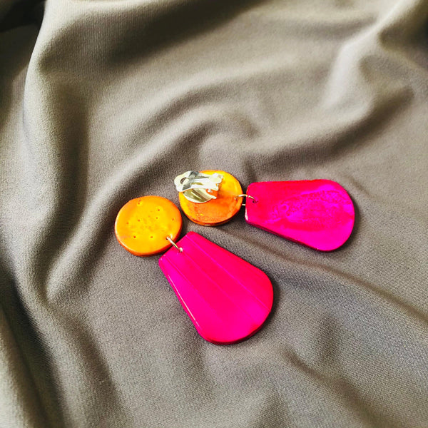 Orange & Hot Pink Clip On Earrings- "Belle" - Sassy Sacha Jewelry