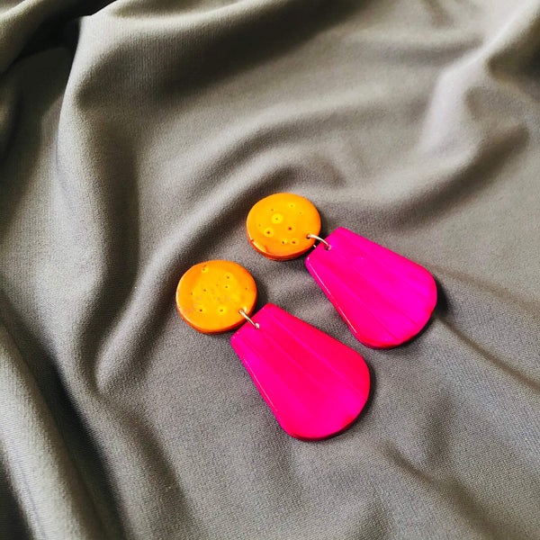 Orange & Hot Pink Clip On Earrings- "Belle" - Sassy Sacha Jewelry