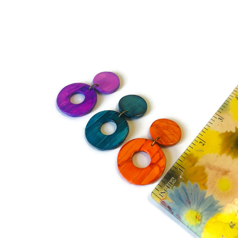 Double Circle Statement Earrings, Post or Clip On – "Trish"