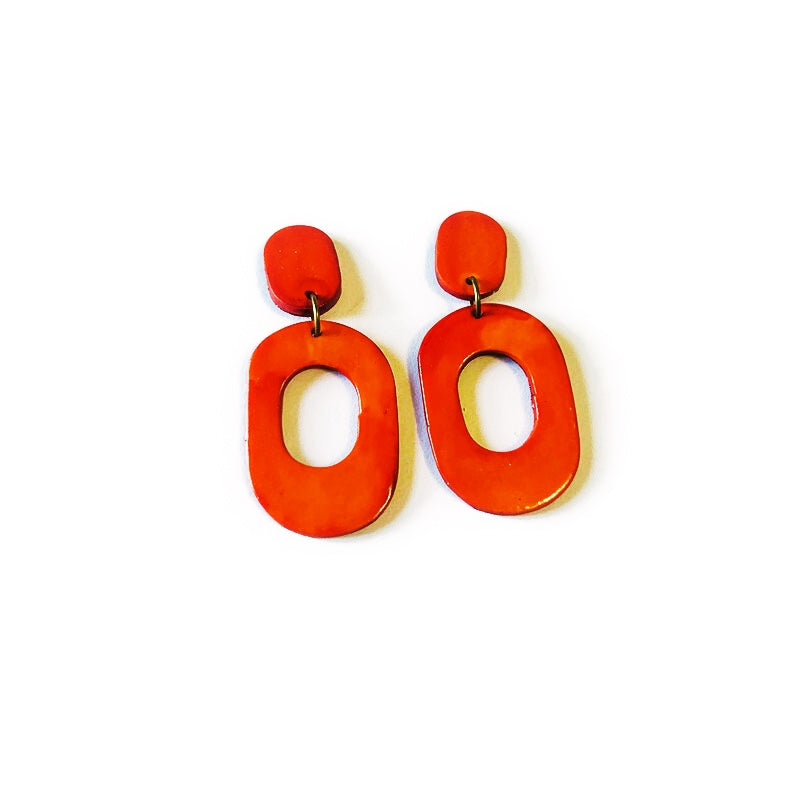 Hand Painted Oval Hoop Statement Earrings, Post or Clip On – "Pam"