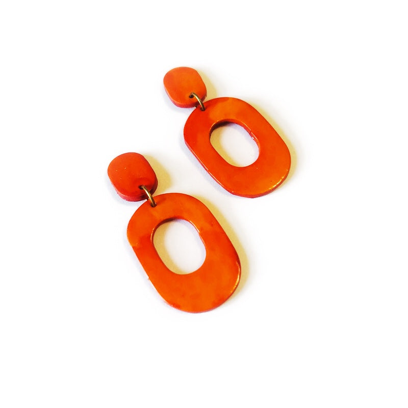 Hand Painted Oval Hoop Statement Earrings, Post or Clip On – "Pam"
