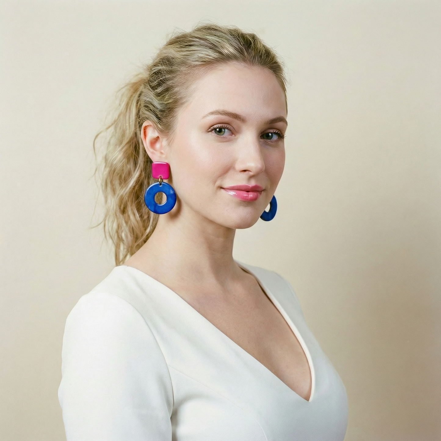 Hoop & Square Drop Geometric Statement Earrings Post or Clip Ons- "Holly"
