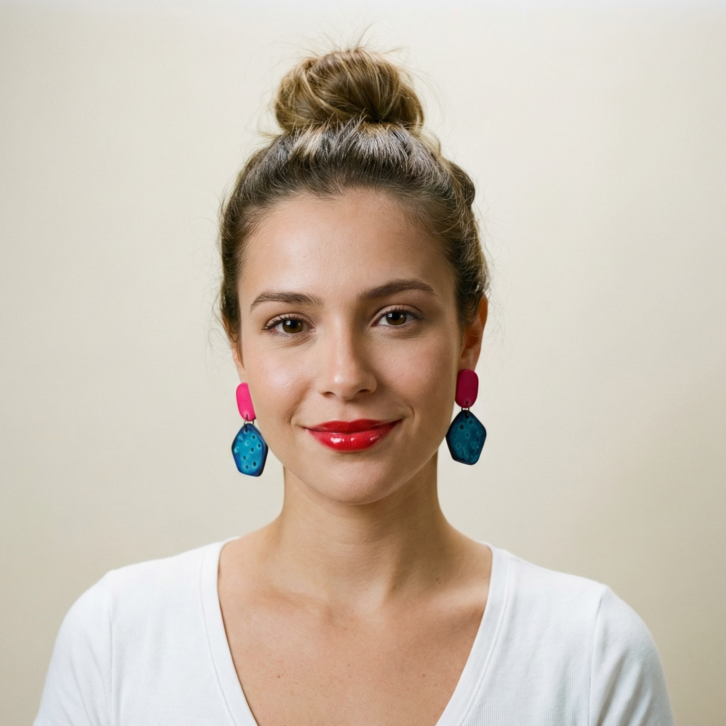 Cute Clay Stud Earrings Painted in Two Colors