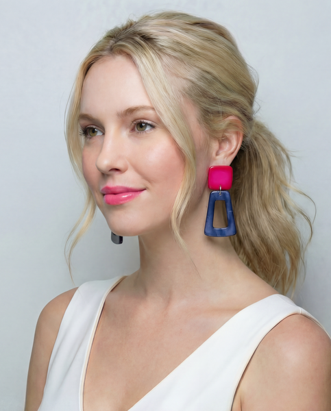 Casual Clay Drop Dangle Earrings in Pink & Blue- "Ava"