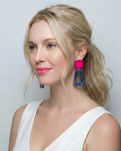 Long Statement Clip On Earrings for Not Pierced Ears, Handmade Clay Dangles- "Ava"