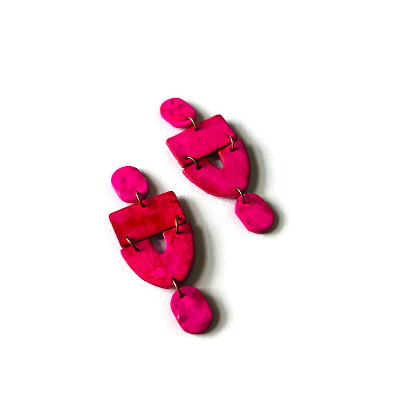 Extra Large Red Clip On Earrings Handmade "Lee"