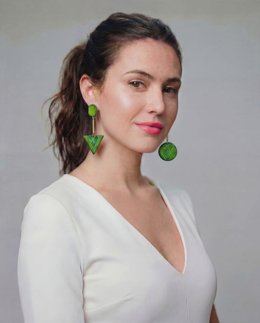 Long Asymmetric Statement Earrings with Brass Bar, Post or Clip On – "Monica"