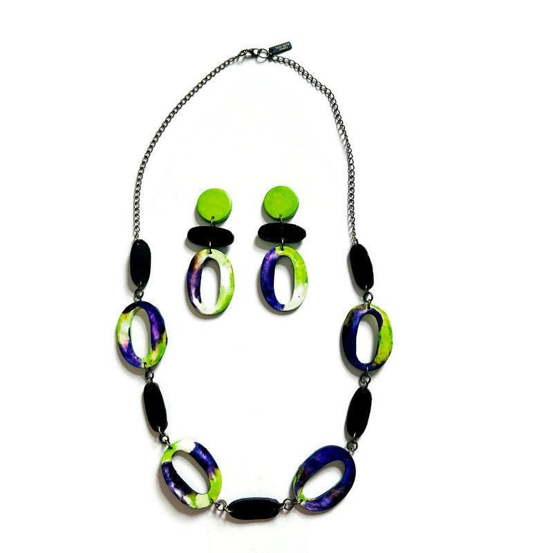 Purple & Neon Green Statement Jewelry Set - Sassy Sacha Jewelry