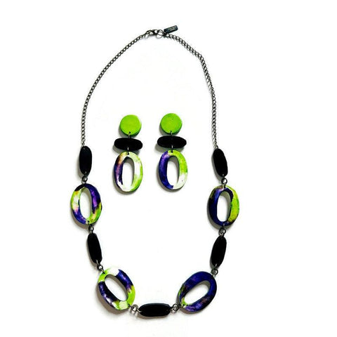 Purple & Neon Green Statement Jewelry Set - Sassy Sacha Jewelry