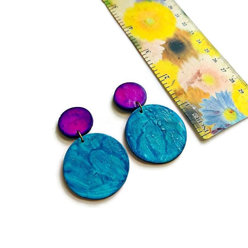 Blue & Purple Circle Clip On Earrings