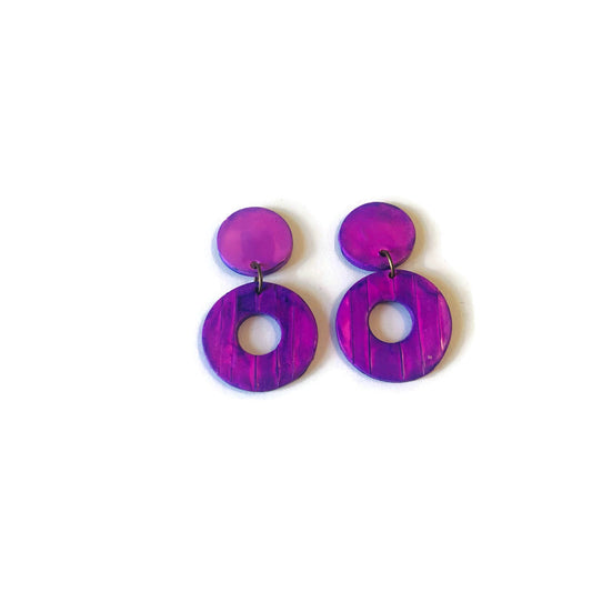 Purple Double Circle Statement Earrings, Post or Clip On – "Trish"