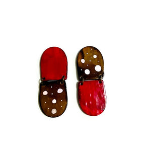 Red & Brown Mismatched Clip On Earrings with Polka Dots- "Ray" - Sassy Sacha Jewelry