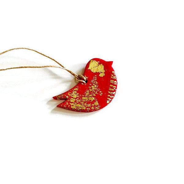 Red Dove Christmas Ornaments Handmade with Clay & Gold Flakes - Sassy Sacha Jewelry