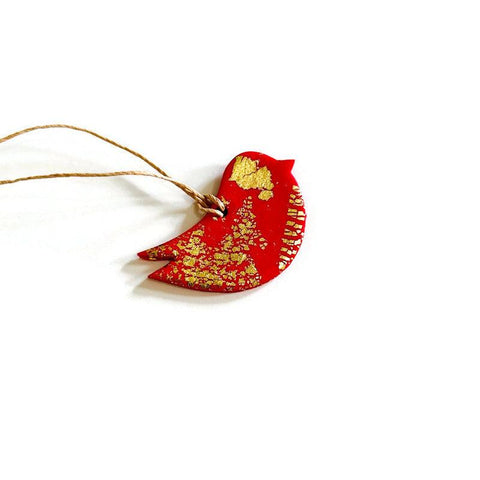 Red Dove Christmas Ornaments Handmade with Clay & Gold Flakes - Sassy Sacha Jewelry