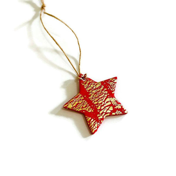 Red Dove Christmas Ornaments Handmade with Clay & Gold Flakes - Sassy Sacha Jewelry