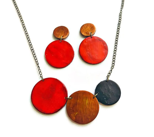 Modern Jewelry Set with Circle Necklace & Dangle Earrings