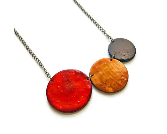 Tri Color Circle Statement Necklace Handmade
